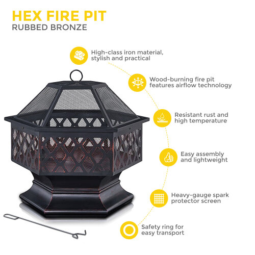 livivo-hexagonal-fire-pit-outdoor-oil-rubbed-bronze-fire-pit-with-bbq-grill-metal-poker-iron-mesh-ember-and-spark-guard-screen-140123168