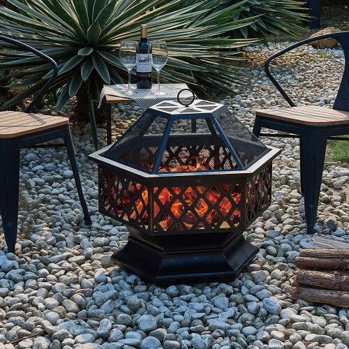 livivo-hexagonal-fire-pit-outdoor-oil-rubbed-bronze-fire-pit-with-bbq-grill-metal-poker-iron-mesh-ember-and-spark-guard-screen-140123173