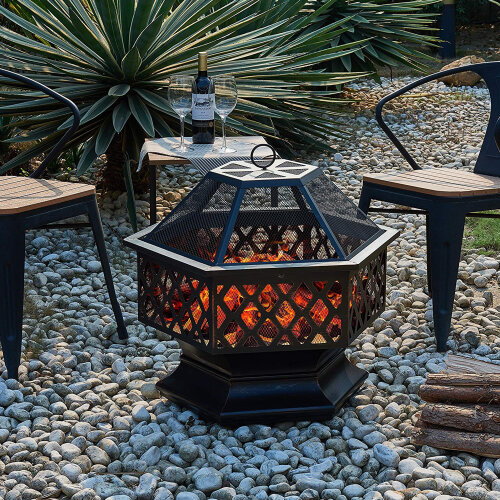 livivo-hexagonal-fire-pit-outdoor-oil-rubbed-bronze-fire-pit-with-bbq-grill-metal-poker-iron-mesh-ember-and-spark-guard-screen-140123175