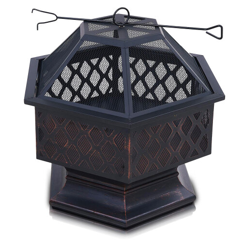 livivo-hexagonal-fire-pit-outdoor-oil-rubbed-bronze-fire-pit-with-bbq-grill-metal-poker-iron-mesh-ember-and-spark-guard-screen-140123176