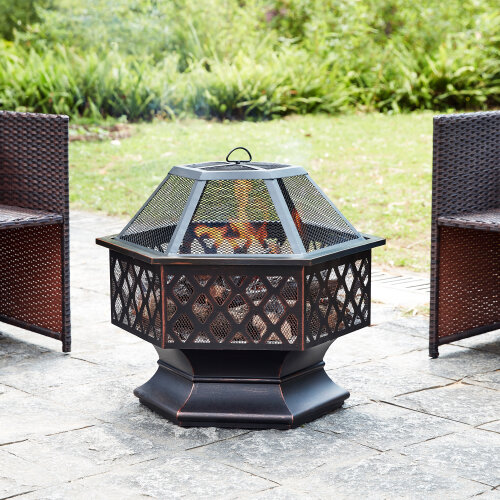 livivo-hexagonal-fire-pit-outdoor-oil-rubbed-bronze-fire-pit-with-bbq-grill-metal-poker-iron-mesh-ember-and-spark-guard-screen-140123177