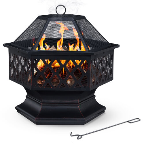 livivo-hexagonal-fire-pit-outdoor-oil-rubbed-bronze-fire-pit-with-bbq-grill-metal-poker-iron-mesh-ember-and-spark-guard-screen